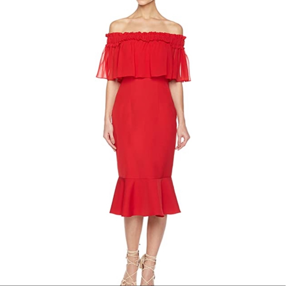 Off The Shoulder Sheer Ruffle Fluted Dress